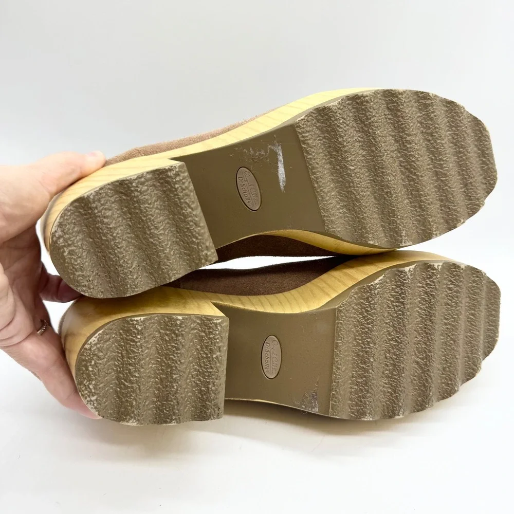Dr. Scholl's Wild About Clog Comfort Booties Brown Suede Faux Wood Platform - 11